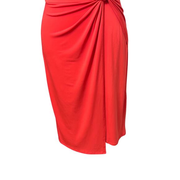 London Times Sheath Dress Stretchable Polyester Cowl Neck Side Twist Red 2 NWOT - Picture 4 of 9